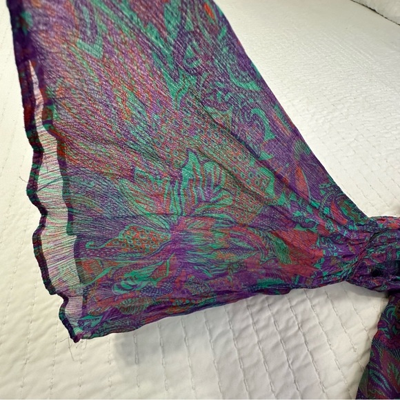 Ramy Brook 100% Viscose Floral Multicolor with Ruffles and Bell Sleeves Blouse - Picture 12 of 12